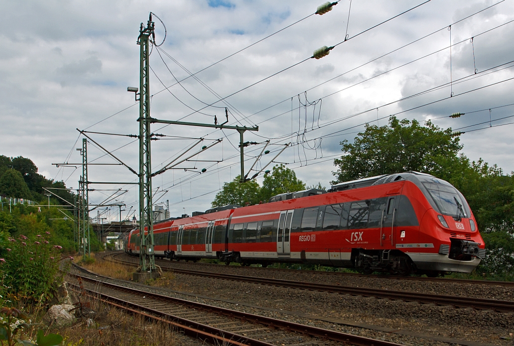 Nachschu  - 442 259 und 442 257 (Zwei gekuppelte 4-teilige Talent 2) als RE 9 (rsx - Rhein-Sieg-Express) Aachen - Kln - Siegen, hier am 27.07.2012 kurz vor dem Erreichen des  Zielbahnhofes Siegen Hbf.