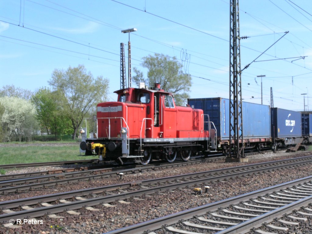 Nun dr�ck 363 116-9 den Containerzug wieder zur�ck.