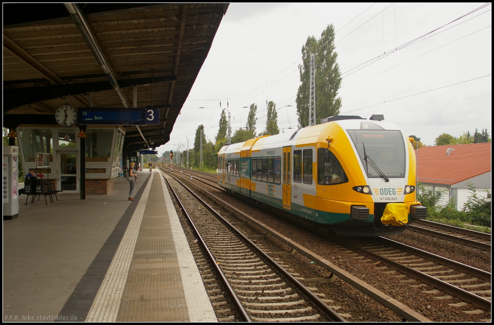 ODEG VT 646.043 / 646 043-9 als OE60 nach Bln.-Lichtenberg am 12.09.2012 bei der Vorbeifahrt S-Bahnhof Berlin-Karow