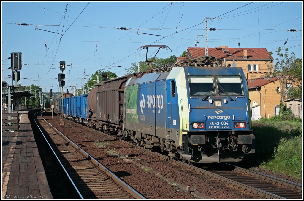 PKP cargo EU43-004 mit einem gemischtem G�terzug Richtung Seddin (627 0003-2 2151, gesehen Michendorf 03.06.2010)