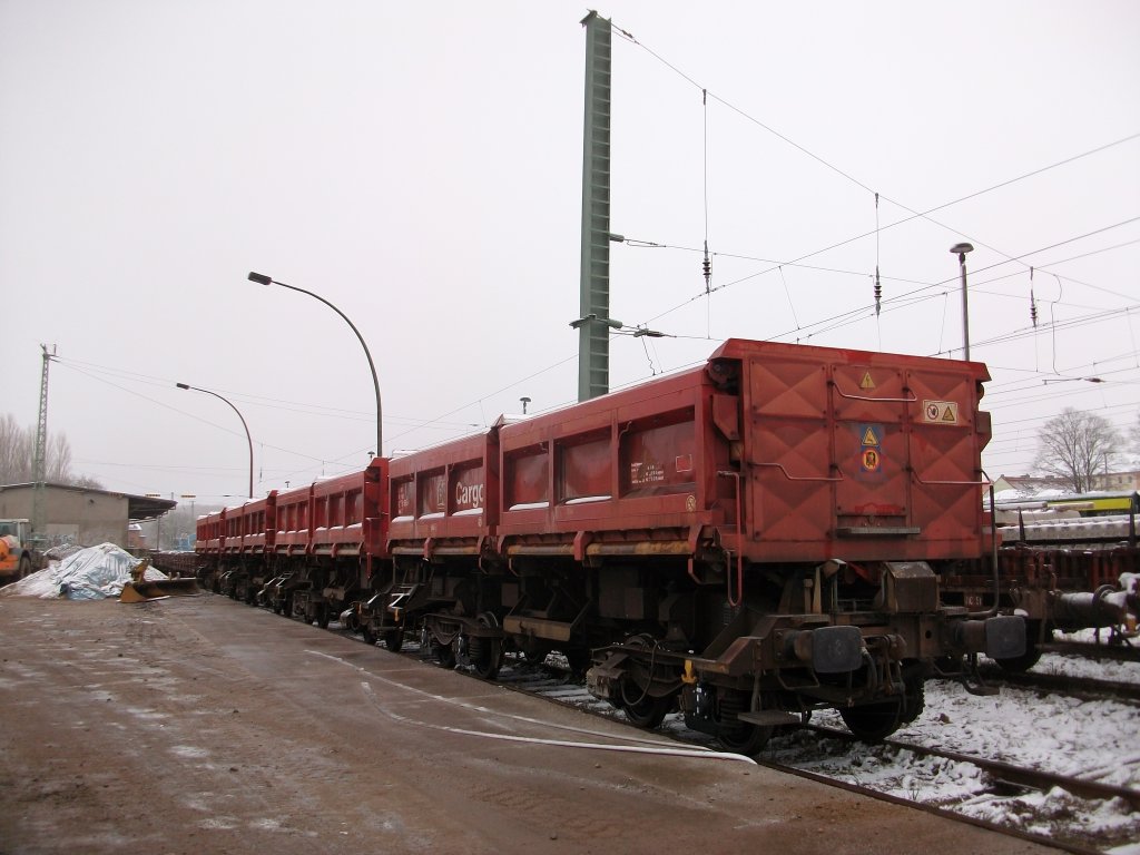 Seitenkippwagen Fans von DB-Cargo und DB-Railion am 26.November 2010 auf der Ladestrae in Bergen/Rgen.