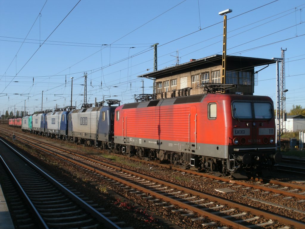 Vier 143er und eine 185er von der RBH,am 01.Oktober 2011 in Angerm�nde.