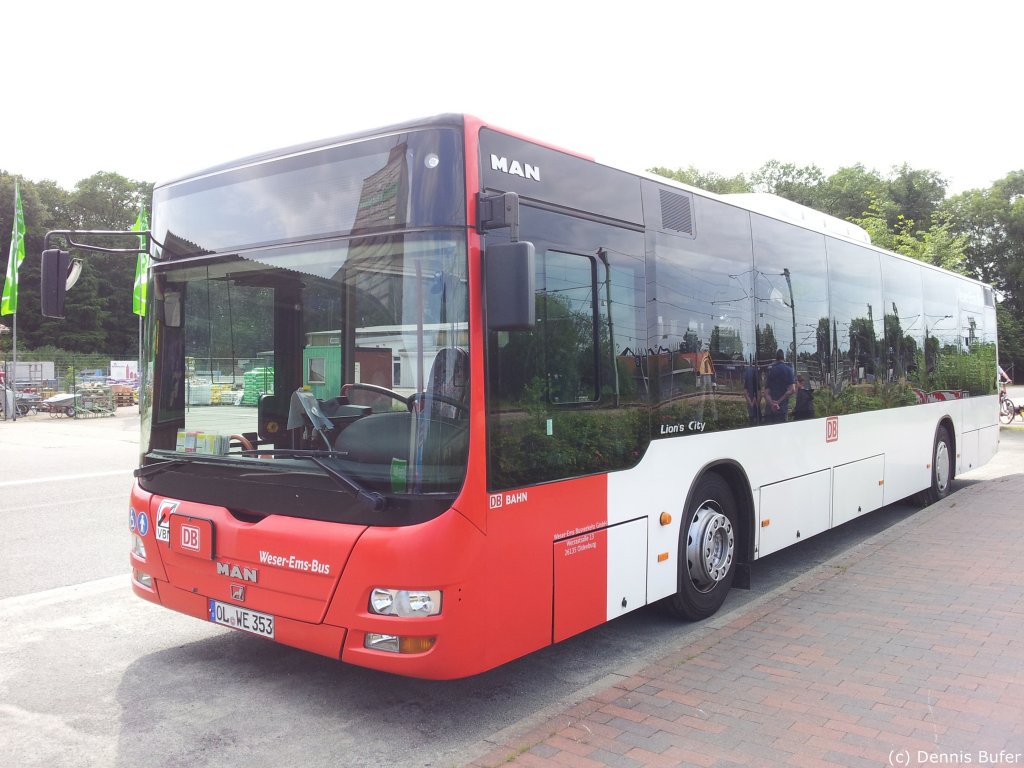 Von der Weser-Ems-Bus GmbH sah ich auch diesen MAN Lion's City am Busbahnhof von Westerstede am 03.08.2012

