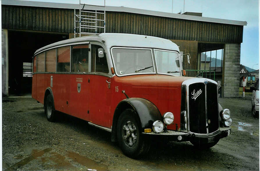 (083'008) - Fankhauser, Arzier - Nr. 15 - Saurer/Saurer (ex AFA Adelboden Nr. 15; ex P 23'052; ex P 2076) am 18. Februar 2006 in Leibstadt, Esmatrans