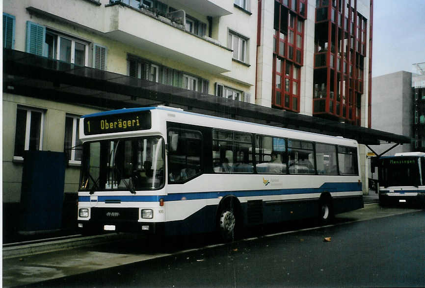 (091'335) - ZVB Zug - Nr. 105/ZG 54'615 - NAW/Hess (ex Nr. 95) am 1. Januar 2007 beim Bahnhof Zug