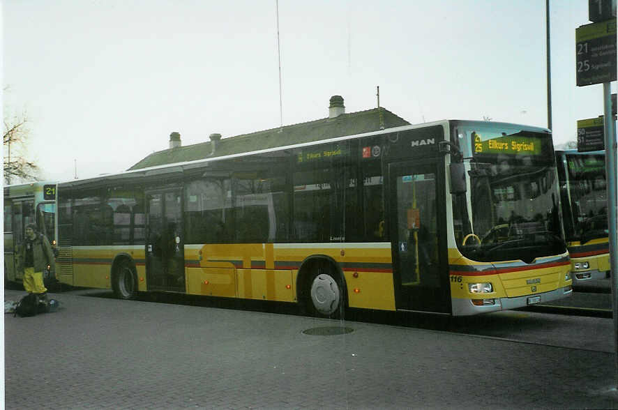 (092'229) - STI Thun - Nr. 116/BE 700'116 - MAN am 20. Februar 2007 beim Bahnhof Thun