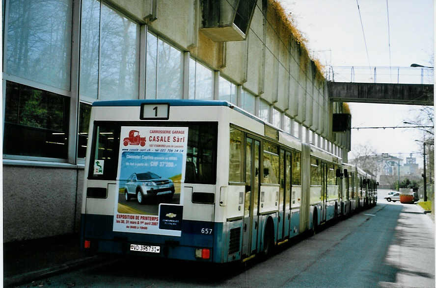 (093'615) - TL Lausanne - Nr. 657/VD 396'731 - Mercedes (ex VBZ Zrich Nr. 583) am 7. April 2007 in Lausanne, Dpt Borde