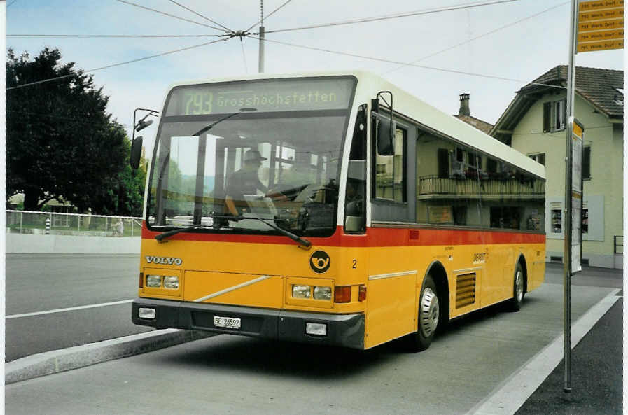 (096'316) - Gurtner, Worb - Nr. 2/BE 26'592 - Volvo/Berkhof am 17. Juli 2007 beim Bahnhof Worb Dorf