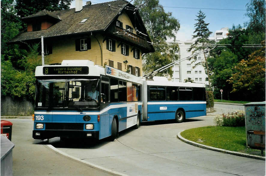 (096'810) - VBL Luzern - Nr. 193 - NAW/Hess Gelenktrolleybus am 23. Juli 2007 in Luzern, Wrzenbach
