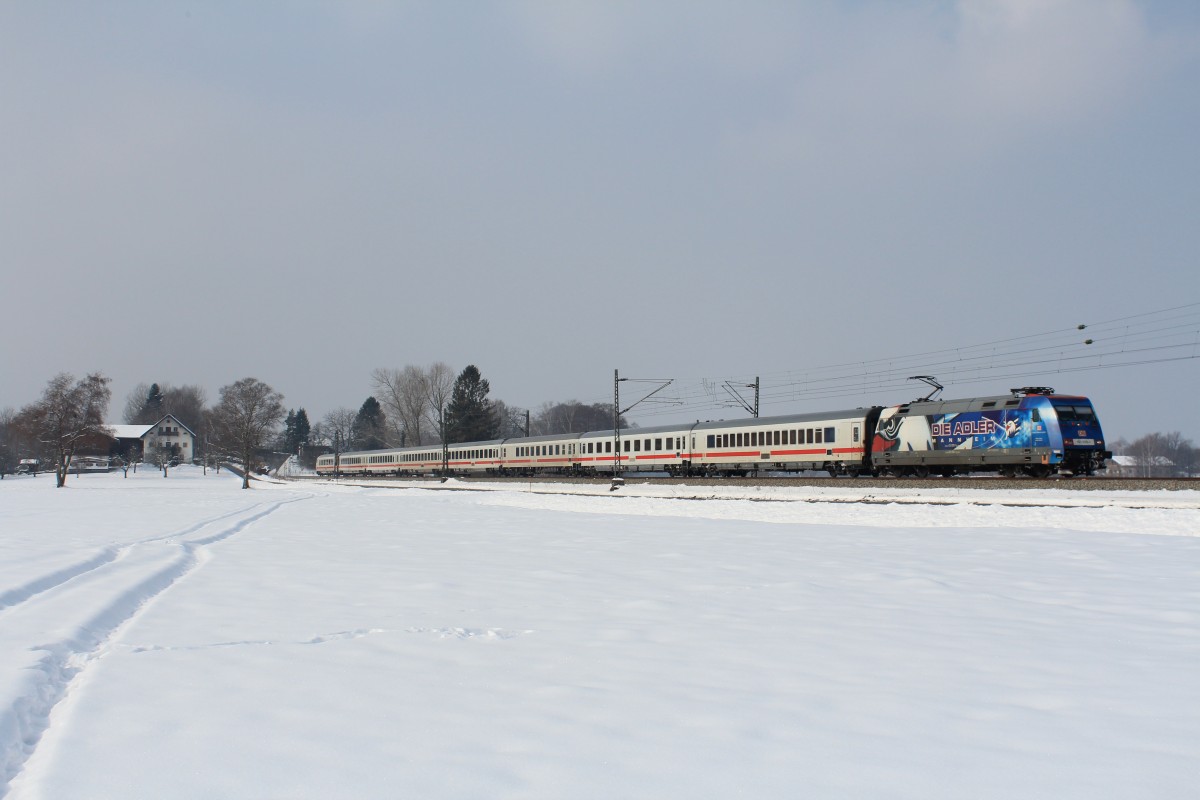 101 070-1 die  Adler Mannheim  am 24. Februar 2013 bei bersee am Chiemsee.