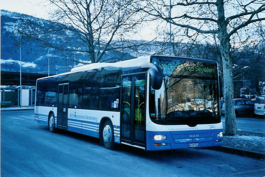 (102'633) - BSW Sargans - Nr. 341/SG 297'514 - MAN am 29. Dezember 2007 beim Bahnhof Sargans