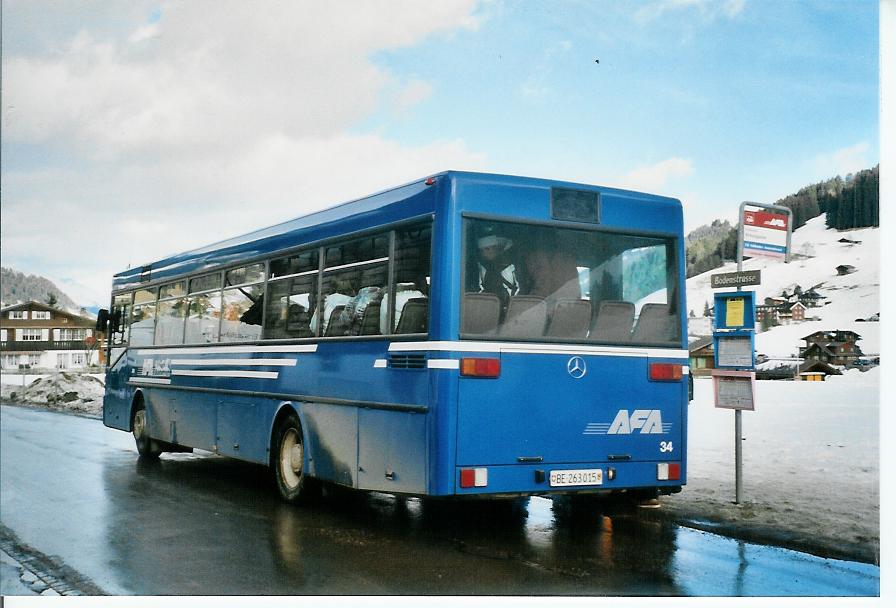 (103'225) - AFA Adelboden - Nr. 34/BE 263'015 - Mercedes (ex Nr. 17; ex Frhlich, Zrich Nr. 603; ex VBZ Zrich Nr. 682) am 6. Januar 2008 in Adelboden, Kreuzgasse