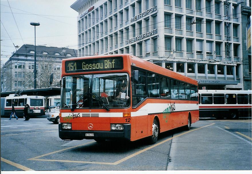 (104'016) - Regiobus, Gossau - Nr. 12/SG 164'169 - Mercedes am 4. Februar 2008 beim Bahnhof St. Gallen