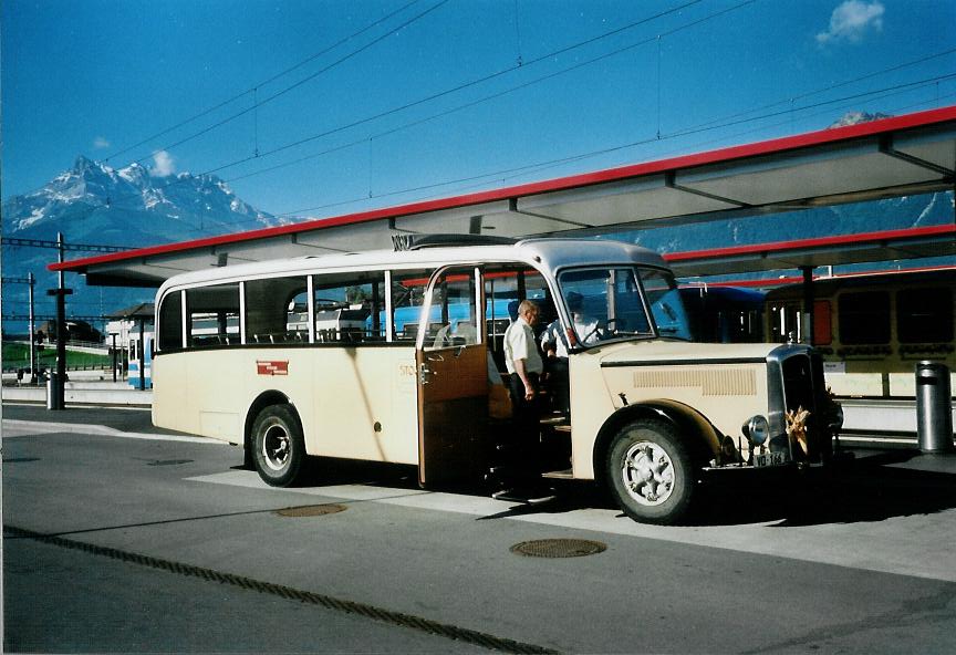 (108'010) - Stooss, St-Triphon - VD 166 - Saurer/Saurer (ex Schweizer Armee; ex P 23'113) am 21. Juni 2008 beim Bahnhof Aigle