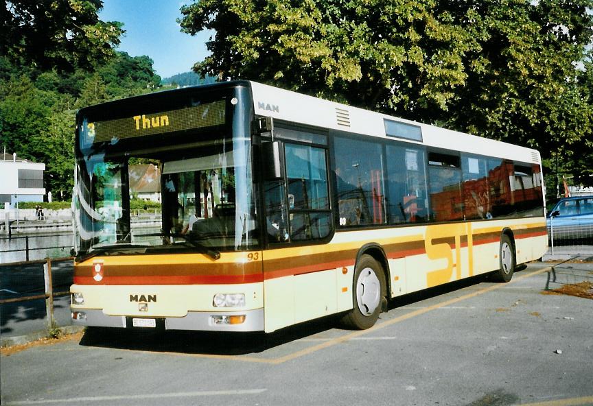 (108'505) - STI Thun - Nr. 93/BE 572'093 - MAN am 2. Juli 2008 beim Bahnhof Thun (prov. Haltestelle)