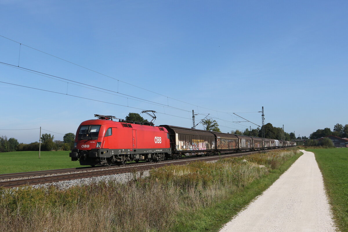 1116 051 auf dem Weg nach Mnchen am 11. Oktober 2021 bei bersee am Chiemsee.