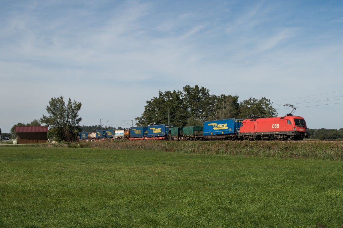 1116 277-5 mit einem Gterzug auf dem Weg nach Salzburg am 27. August 2015 bei Weisham.