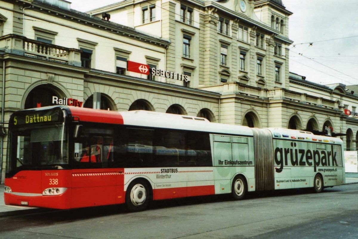 (114'102) - SW Winterthur - Nr. 338/ZH 730'338 - Solaris am 21. Januar 2009 beim hauptbahnhof Winterthur