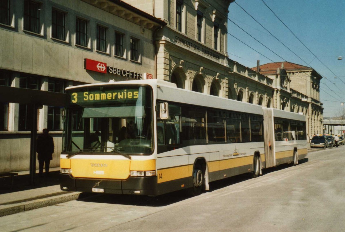 (114'536) - VBSH Schaffhausen - Nr. 14/SH 38'014 - Volvo/Hess am 18. Februar 2009 beim Bahnhof Schaffhausen