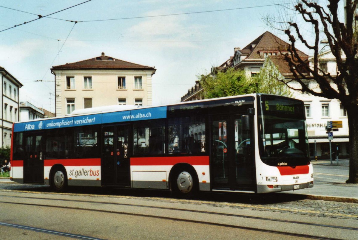 (116'002) - St. Gallerbus, St. Gallen - Nr. 253/SG 198'253 - MAN am 22. April 2009 beim Bahnhof St. Gallen