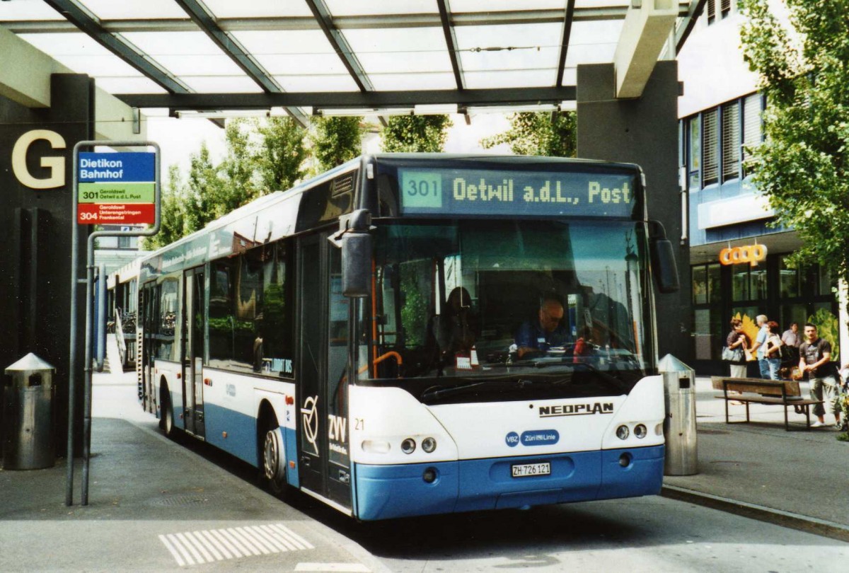 (117'423) - Limmat Bus, Dietikon - Nr. 21/ZH 726'121 - Neoplan am 8. Juni 2009 beim Bahnhof Dietikon