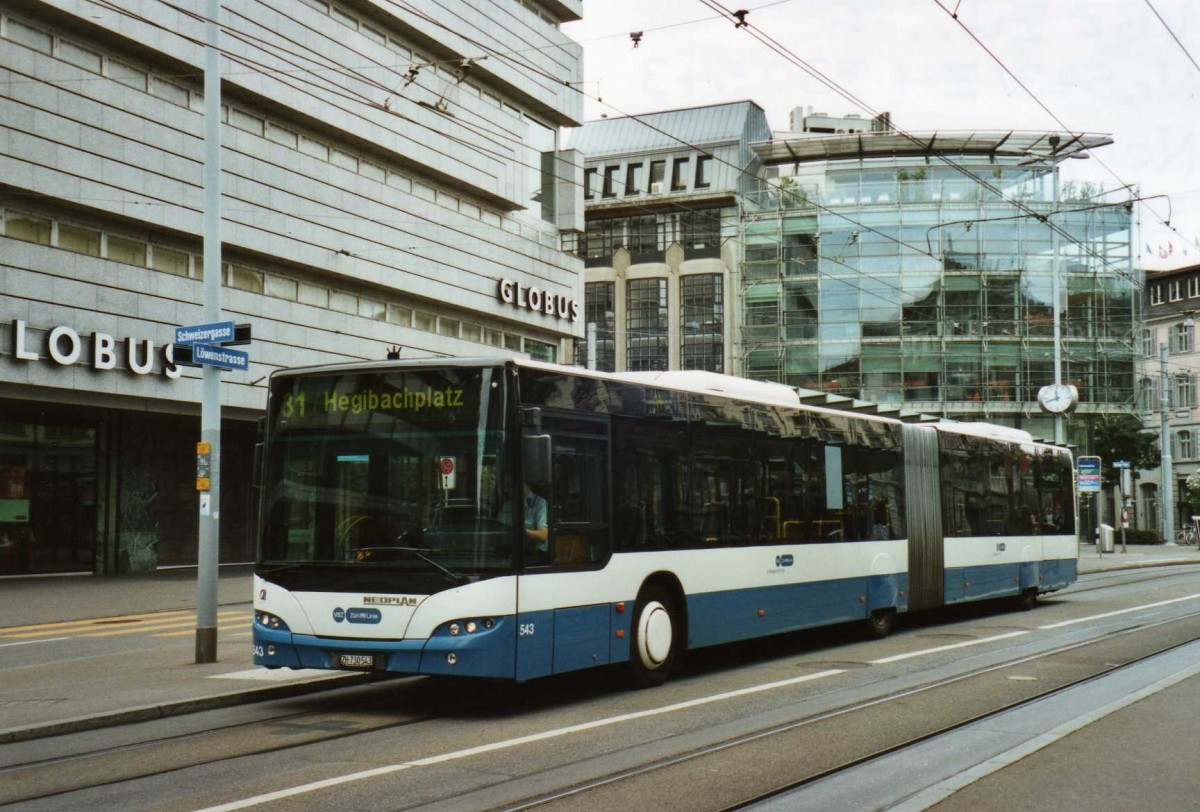 (119'111) - VBZ Zrich - Nr. 543/ZH 730'543 - Neoplan am 12. Juli 2009 in Zrich, Lwenplatz