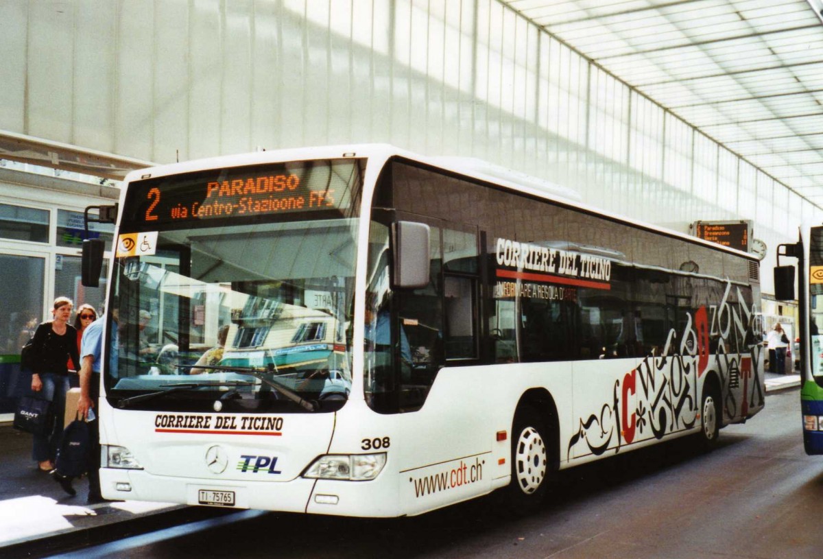 (121'115) - TPL Lugano - Nr. 308/TI 75'765 - Mercedes am 12. September 2009 in Lugano, Centro