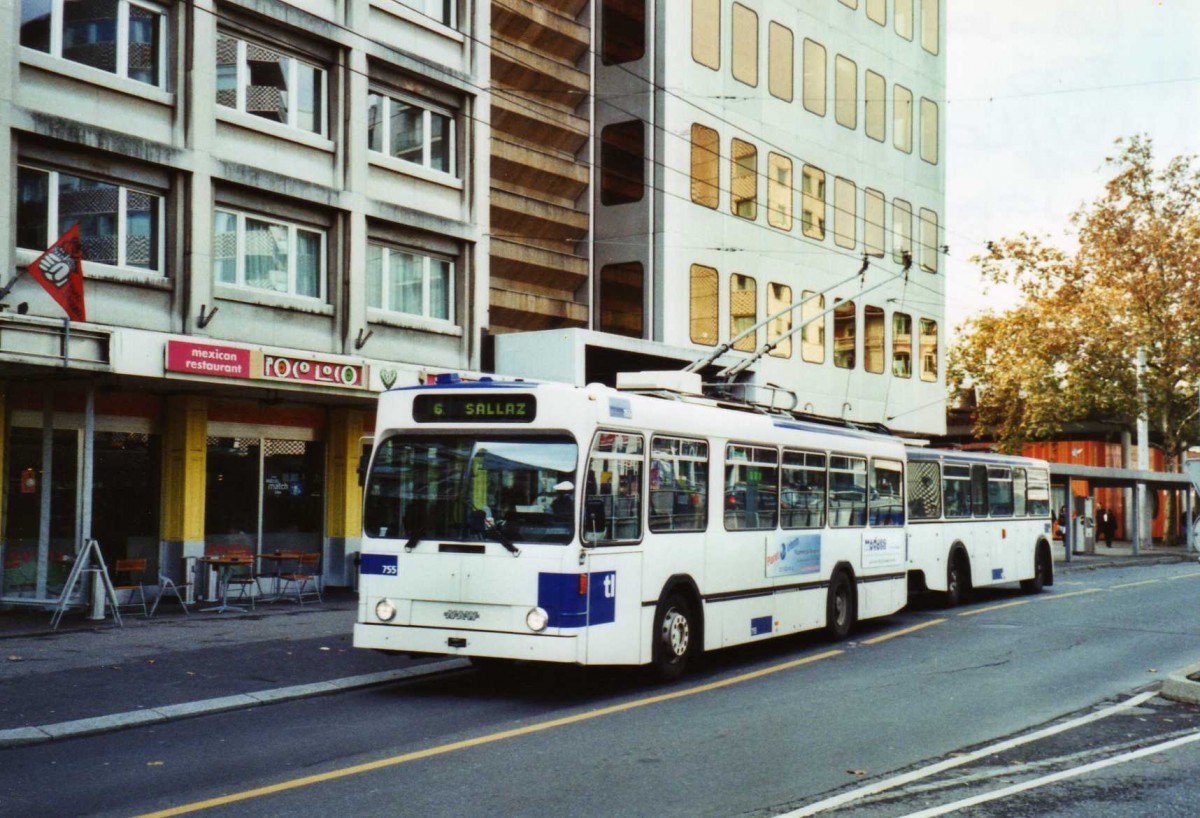 (122'335) - TL Lausanne - Nr. 755 - NAW/Lauber Trolleybus am 19. November 2009 in Lausanne, Chauderon