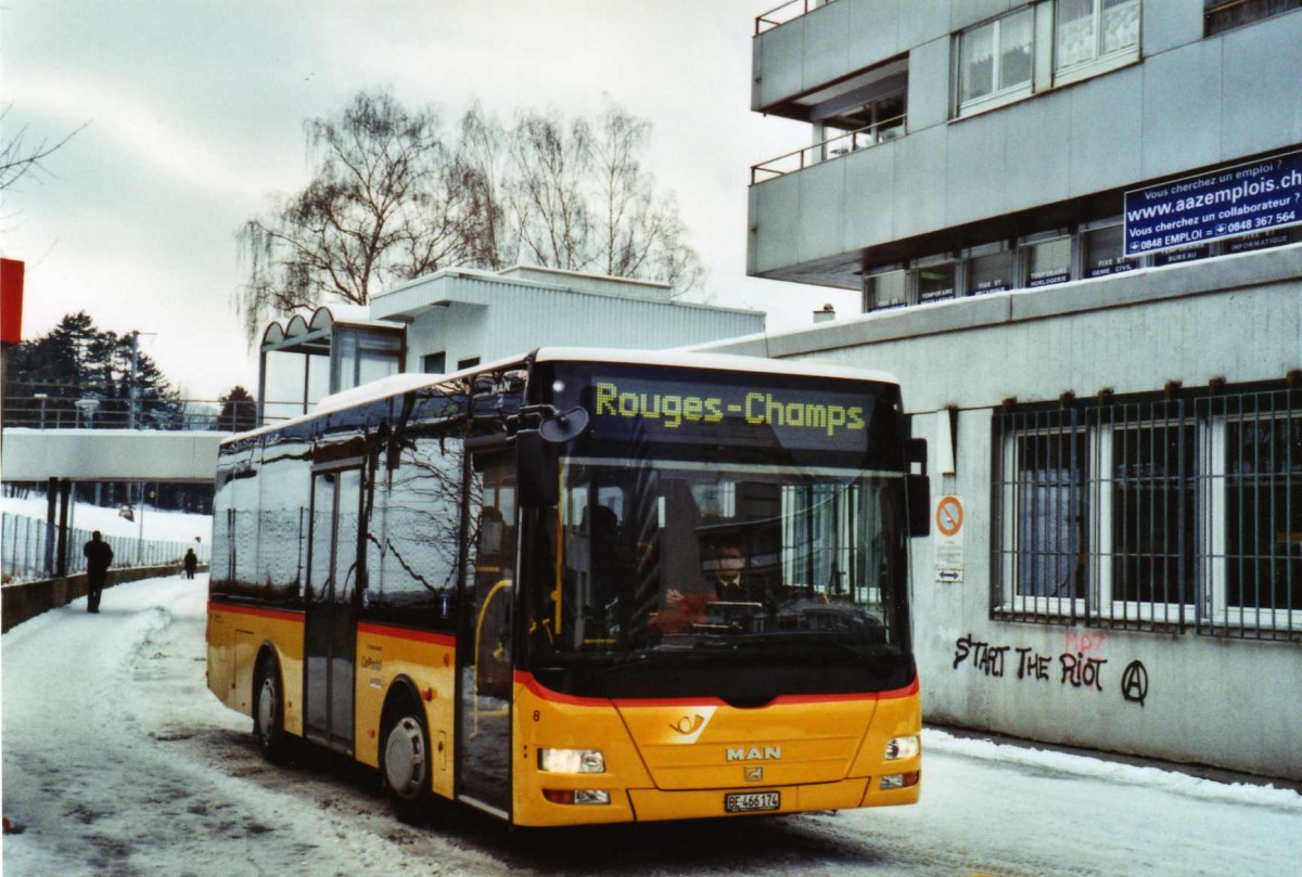 (124'421) - Stucki, Porrentruy - Nr. 8/BE 466'174 - MAN (ex Burri, Moutier Nr. 8) am 15. Februar 2010 beim Bahnhof Moutier