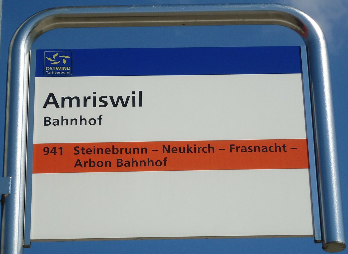 (129'097) - AOT-Haltestellenschild - Amriswil, Bahnhof - am 22. August 2010