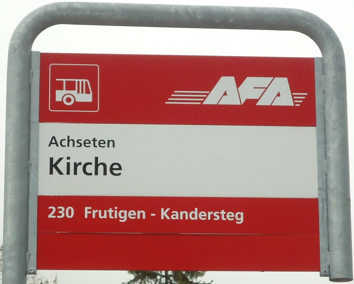 (130'354) - AFA-Haltestellenschild - Achseten, Kirche - am 11. Oktober 2010