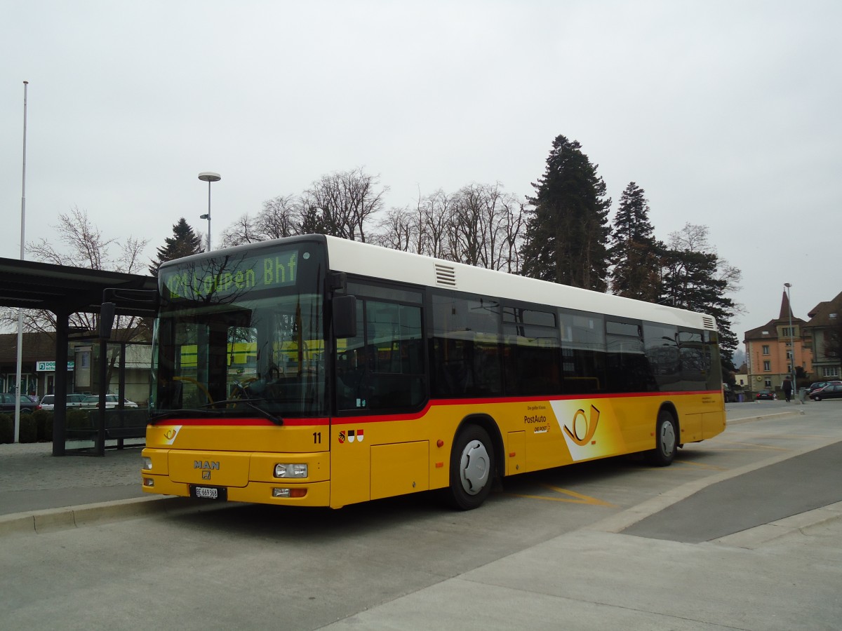 (132'731) - Klopfstein, Laupen - Nr. 11/BE 669'368 - MAN (ex STB Laupen Nr. 33) am 7. Mrz 2011 beim Bahnhof Ddingen