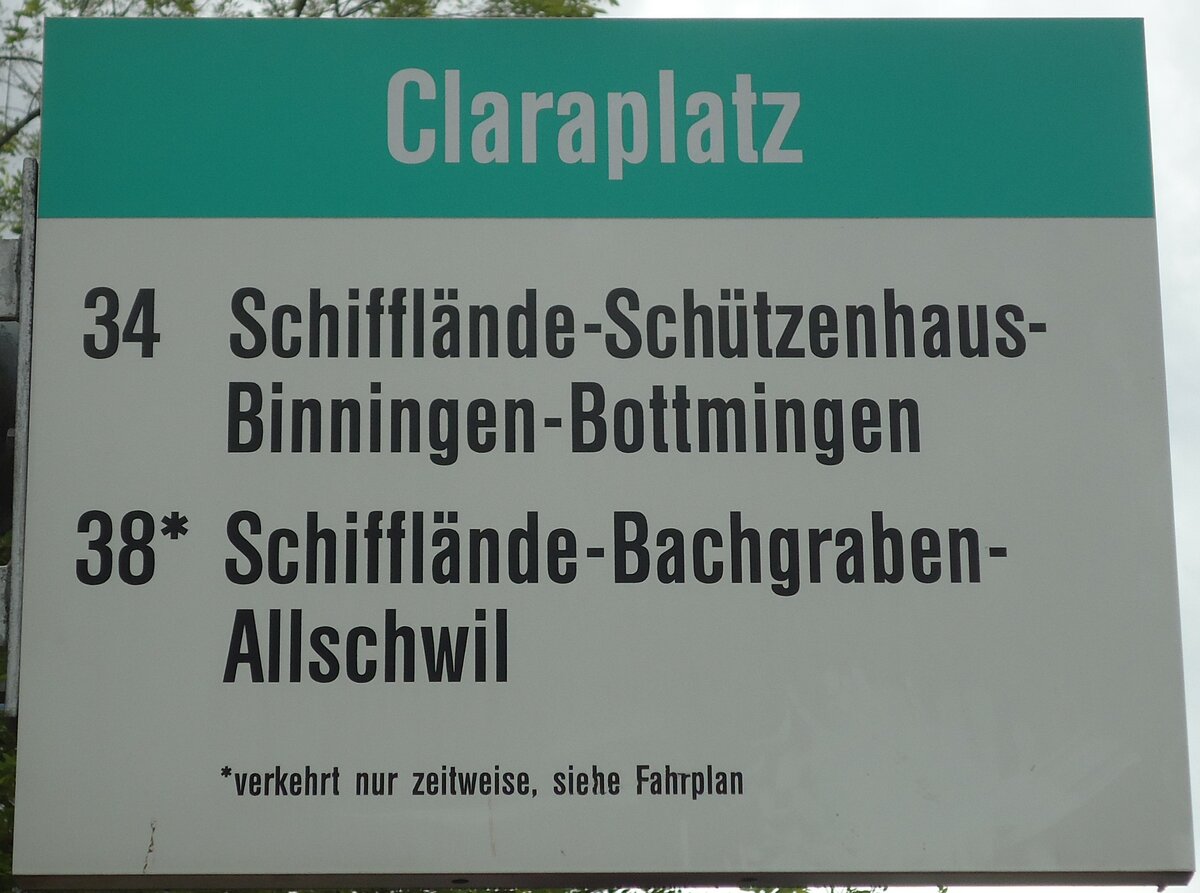 (133'716) - BVB-Haltestellenschild - Basel, Claraplatz - am 16. Mai 2011