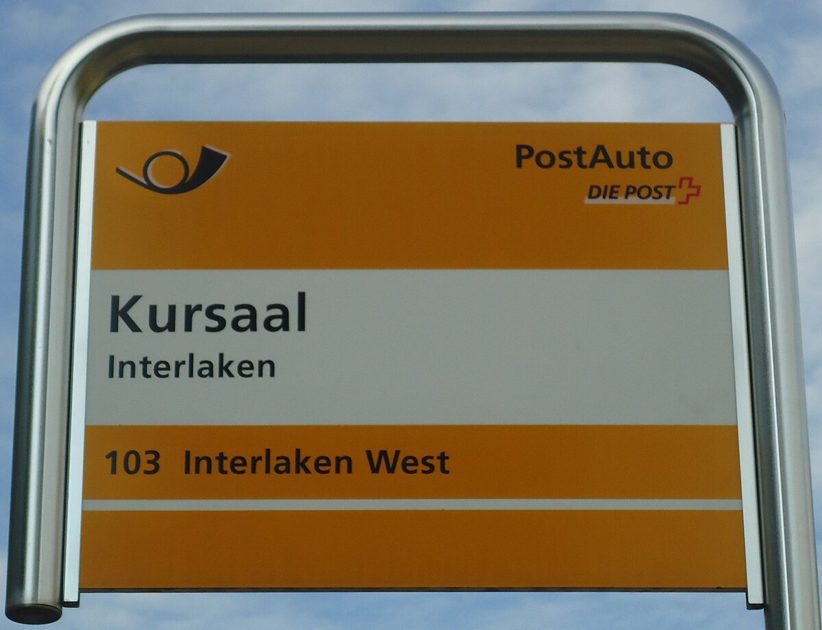 (134'561) - PostAuto-Haltestellenschild - Interlaken, Kursaal - am 27. Juni 2011