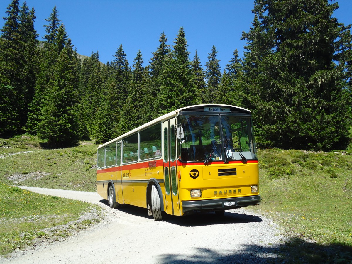 (134'727) - AVG Meiringen - Nr. 74/BE 607'481 - Saurer/R&J (ex P 24'357) am 3. Juli 2011 auf der Strasse Waldspitz-Grindelwald