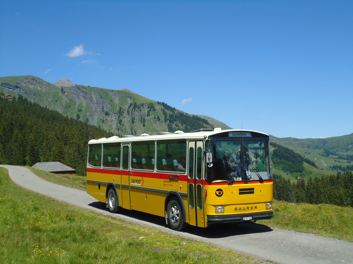 (134'732) - AVG Meiringen - Nr. 74/BE 607'481 - Saurer/R&J (ex P 24'357) am 3. Juli 2011 auf der Strasse Waldspitz-Grindelwald