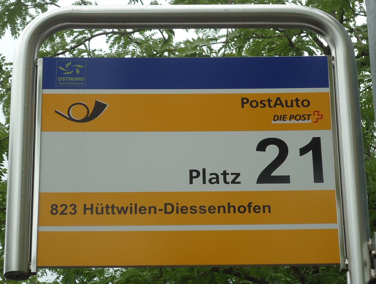 (134'929) - PostAuto-Haltestellenschild - Frauenfeld, Bahnhof - am 10. Juli 2011