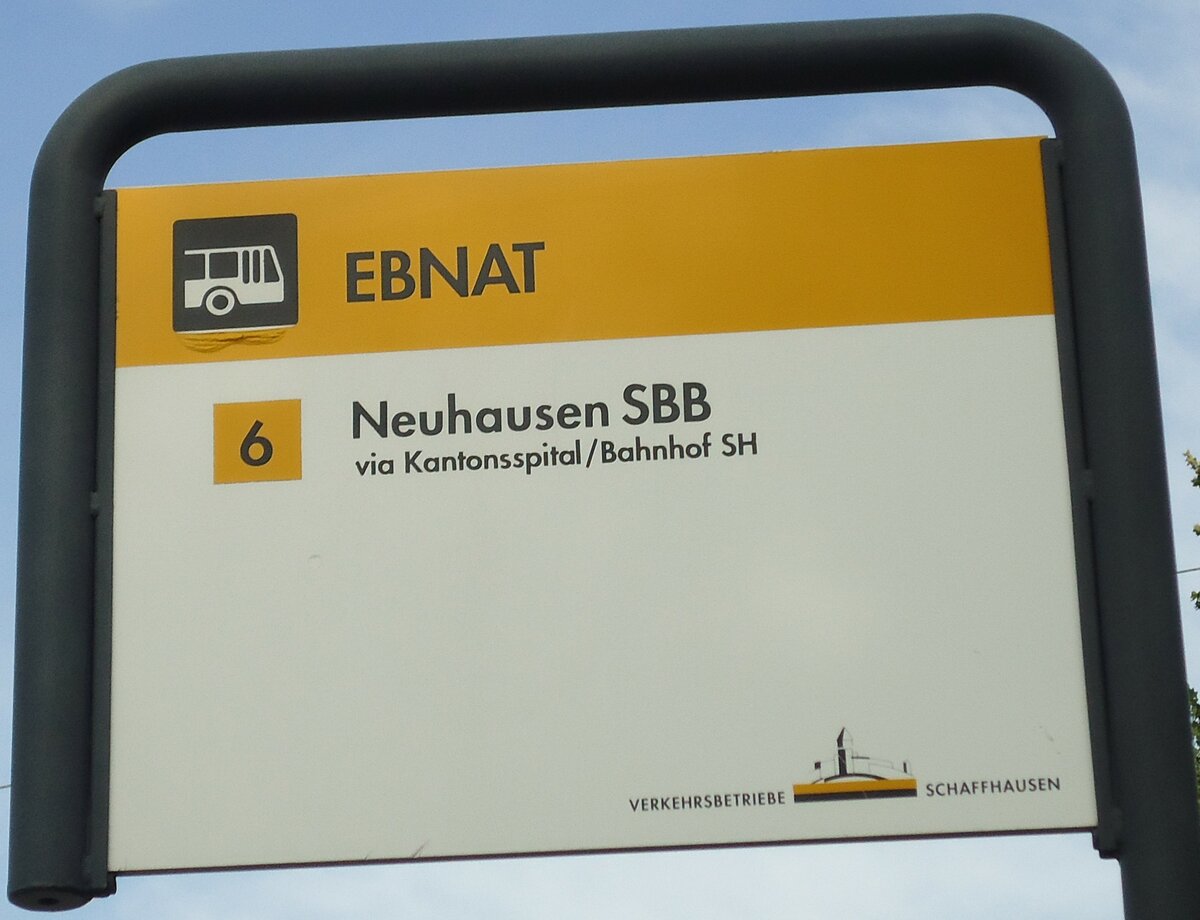 (136'219) - VERKEHRSBETRIEBE SCHAFFHAUSEN-Haltestellenschild - Schaffhausen, Ebnat - am 25. September 2011