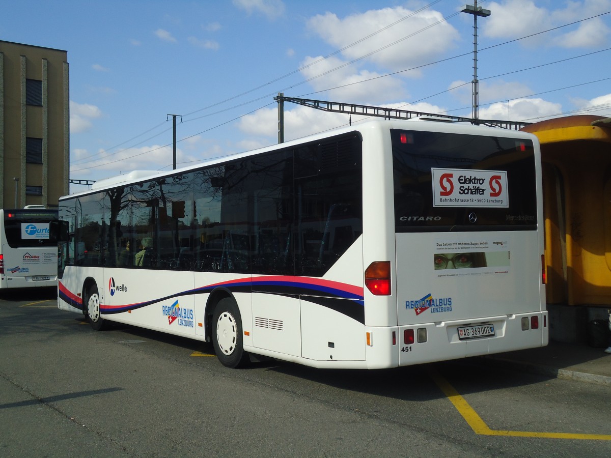 (138'094) - Knecht, Windisch - Nr. 451/AG 369'002 - Mercedes (ex Nr. 51) am 6. Mrz 2012 beim Bahnhof Lenzburg