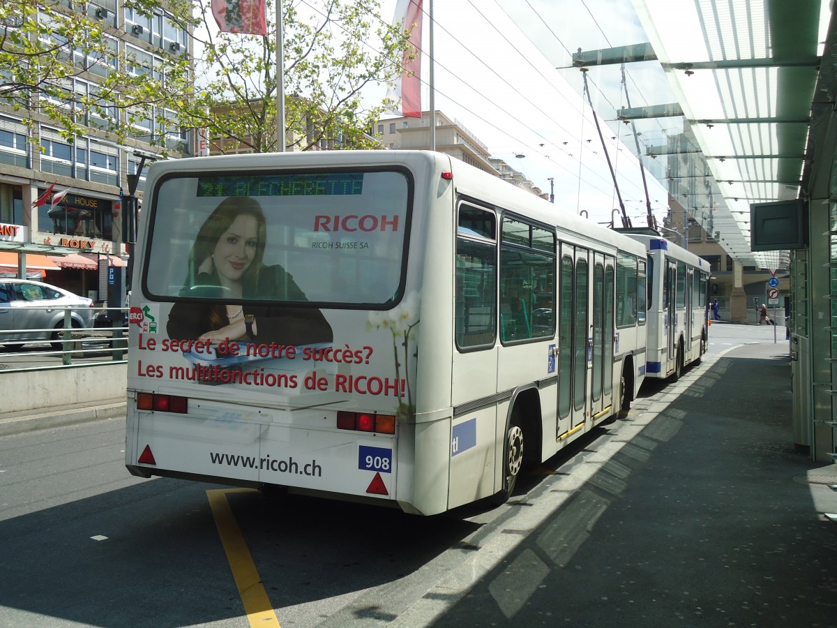 (138'736) - TL Lausanne - Nr. 908 - Lanz+Marti/Hess Personenanhnger am 13. Mai 2012 beim Bahnhof Lausanne