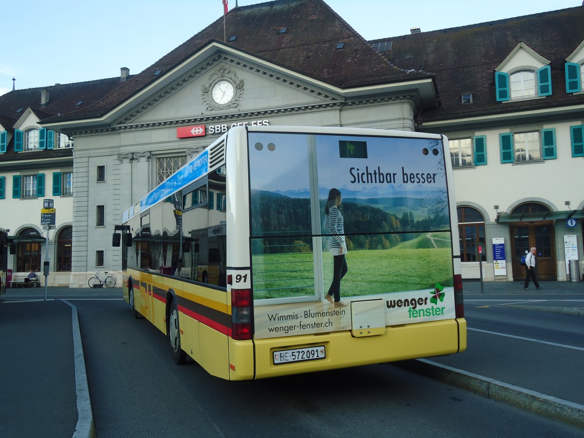 (138'980) - STI Thun - Nr. 91/BE 572'091 - MAN am 20. Mai 2012 beim Bahnhof Thun