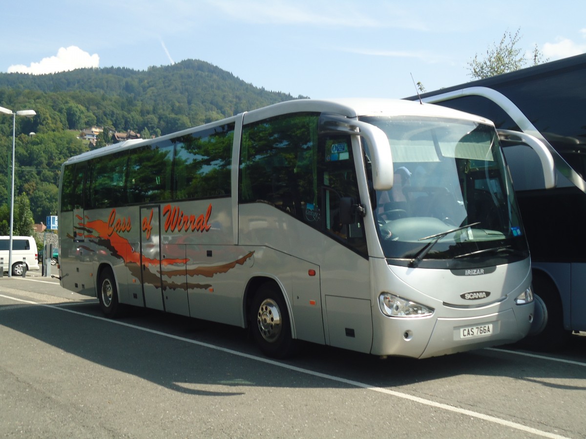 (141'104) - Aus England; Cass, Wirral - CAS 766 A - Scania/Irizar am 14. August 2012 in Thun, Seestrasse