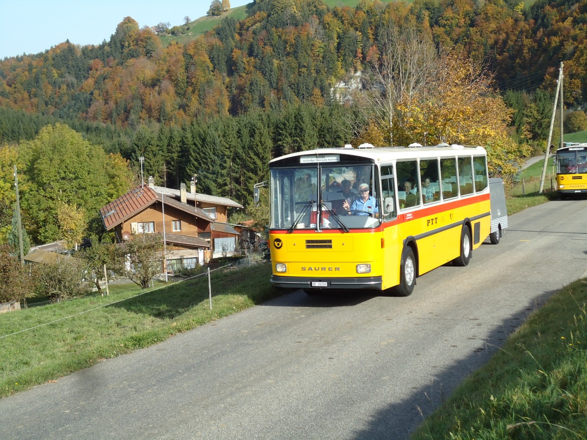 (142'015) - Schmid, Thrishaus - BE 26'206 - Saurer/Tscher (ex P 24'244) am 21. Oktober 2012 bei Zumholz