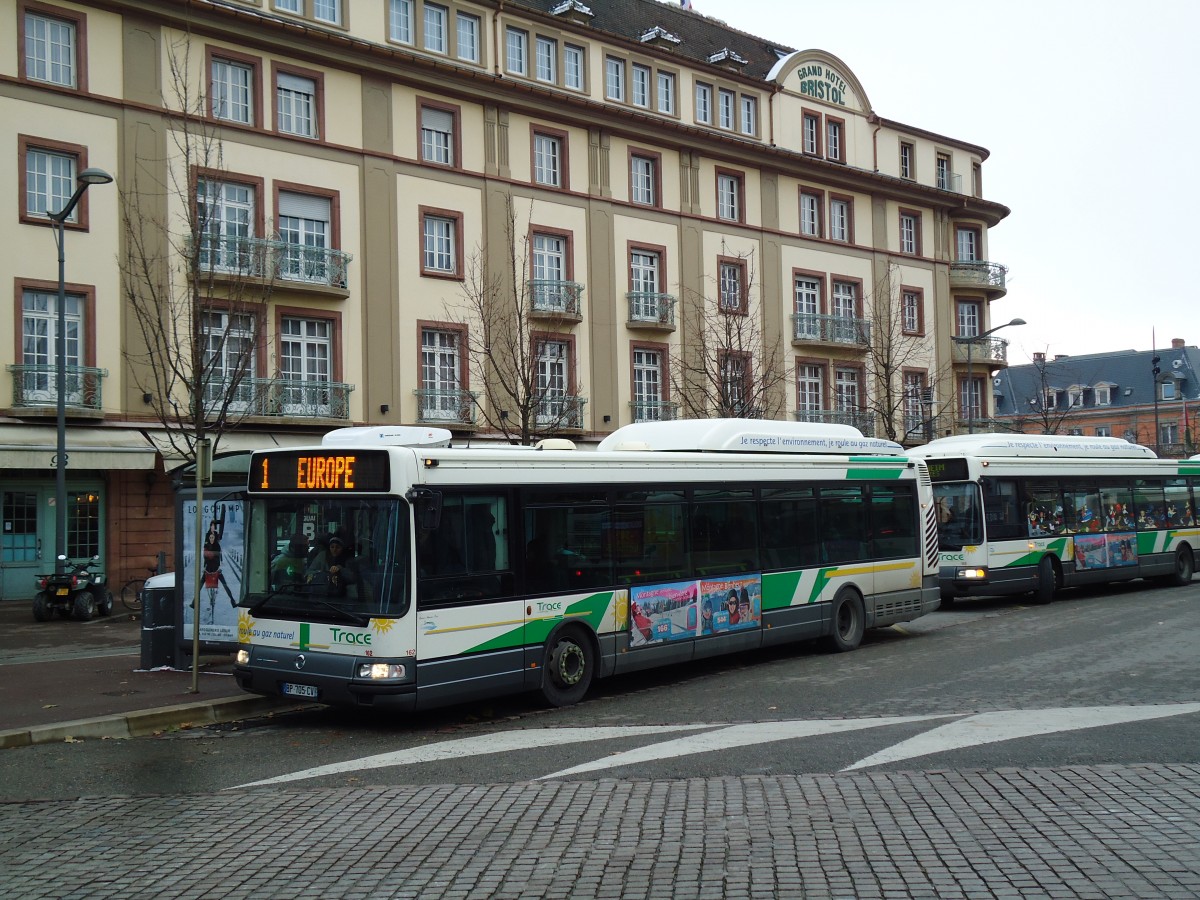 (142'387) - TRACE Colmar - Nr. 162/BP 705 CV - Irisbus am 8. Dezember 2012 beim Bahnhof Colmar