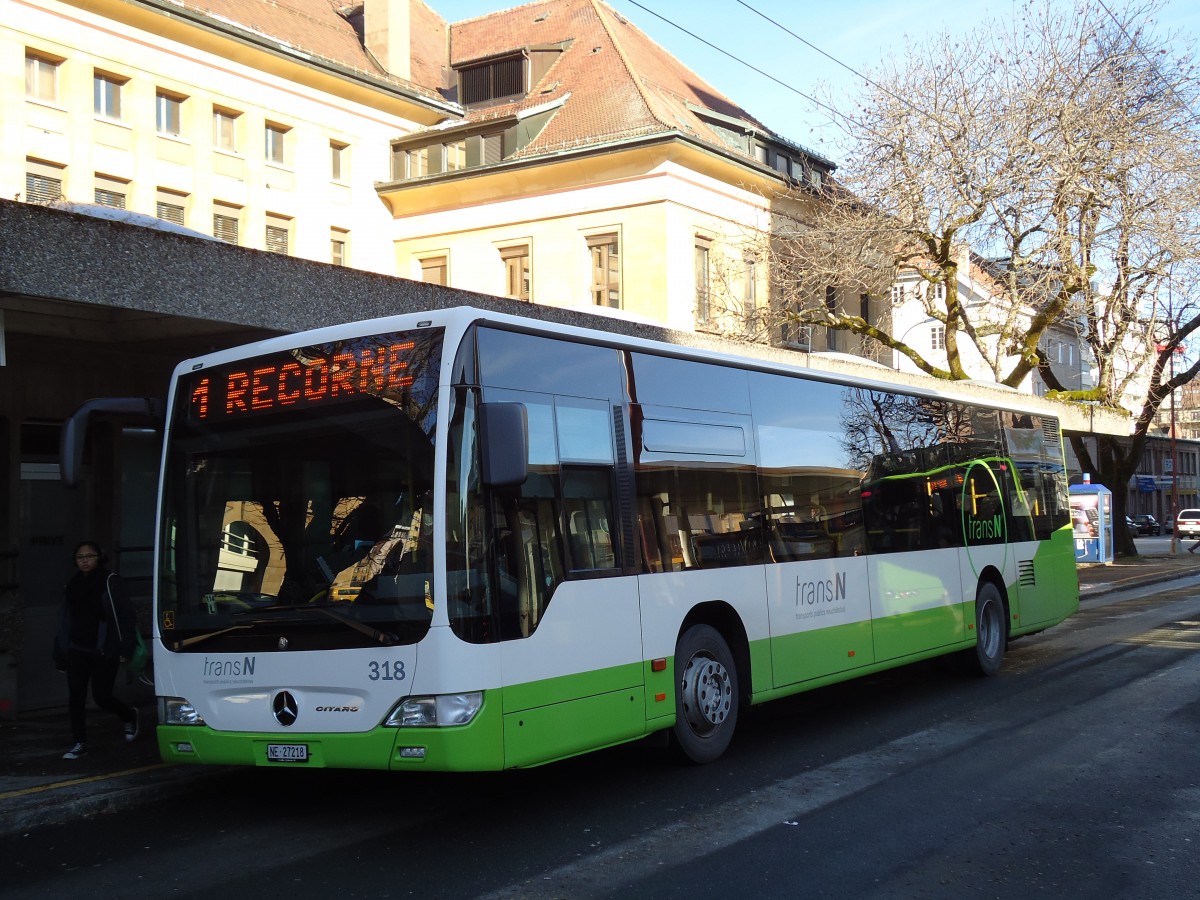 (142'776) - transN, La Chaux-de-Fonds - Nr. 318/NE 27'218 - Mercedes (ex TRN La Chaux-de-Fonds Nr. 318) am 29. Dezember 2012 beim Bahnhof La Chaux-de-Fonds