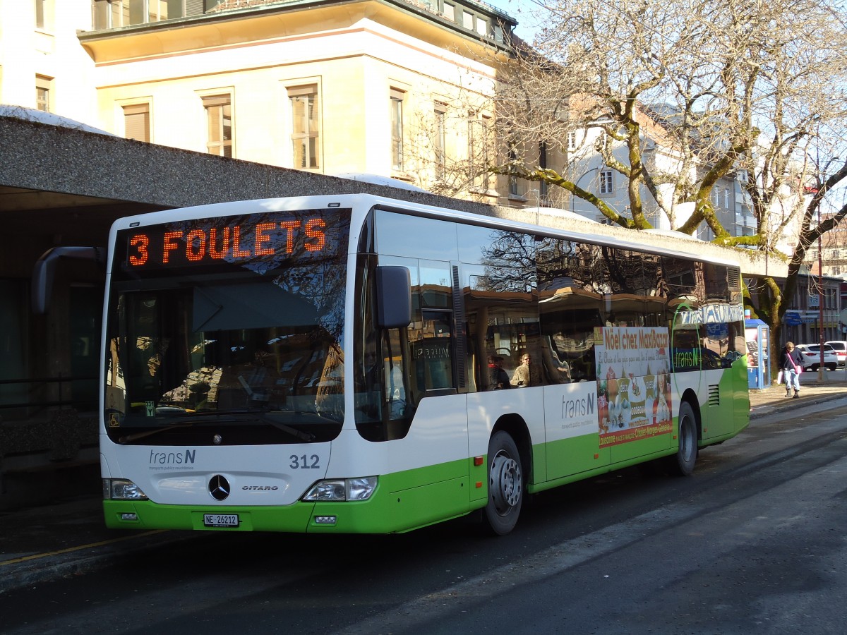 (142'785) - transN, La Chaux-de-Fonds - Nr. 312/NE 26'212 - Mercedes (ex TRN La Chaux-de-Fonds Nr. 312) am 29. Dezember 2012 beim Bahnhof La Chaux-de-Fonds