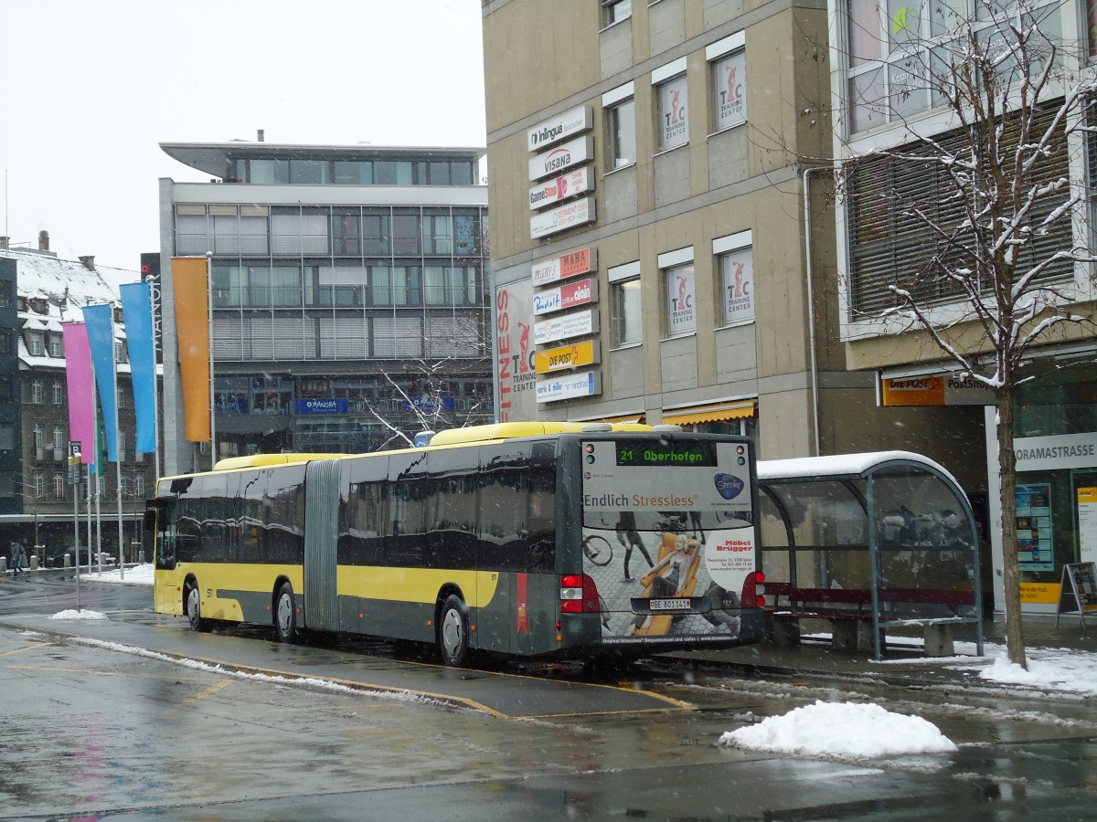 (143'174) - STI Thun - Nr. 141/BE 801'141 - MAN am 7. Februar 2013 beim Bahnhof Thun