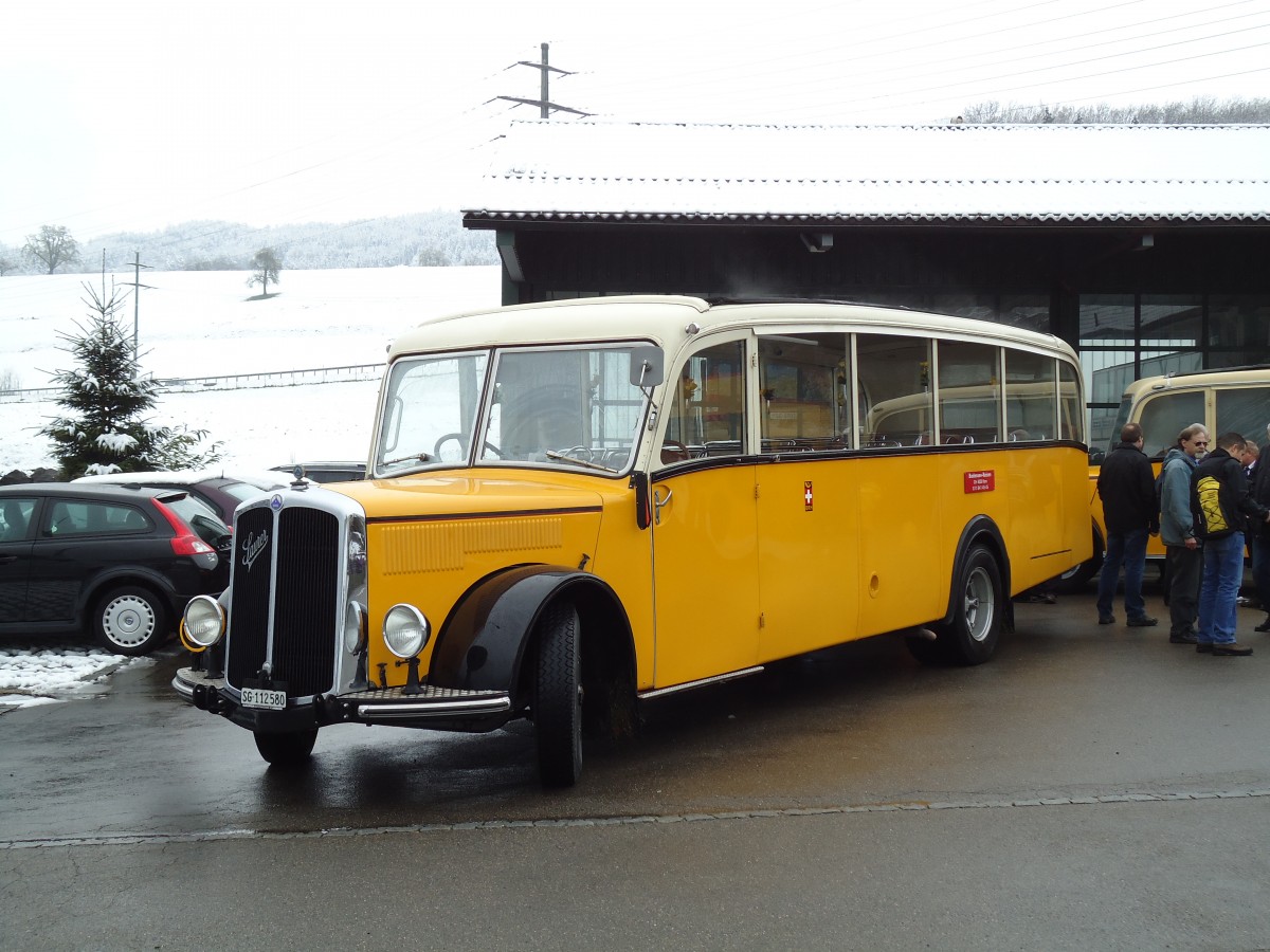 (143'687) - Baumgartner, Horn - Nr. 4/SG 112'580 - Saurer/Saurer (ex Nr. 2; ex Montegazzi, Riva San Vitale; ex AMSA Chiasso Nr. 20; ex OAK Wangen a.A. Nr. 10; ex P 23'082; ex P 2134) am 20. April 2013 in Goldach, Garage Schwizer