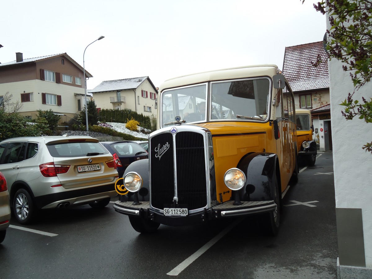 (143'701) - Baumgartner, Horn - Nr. 4/SG 112'580 - Saurer/Saurer (ex Nr. 2; ex Mckli, Basadingen; ex Diverse Besitzer; ex OAK Wangen a.A. Nr. 10; ex P 23'082; ex P 2134) am 20. April 2013 in Rorschacherberg, Rest. Rebstock