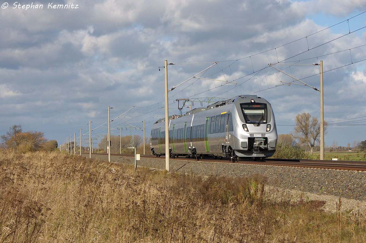 1442 128-3 f�r die S-Bahn Mitteldeutschland auf einer Probefahrt in Vietznitz und fuhr in Richtung Nauen weiter. 29.10.2013